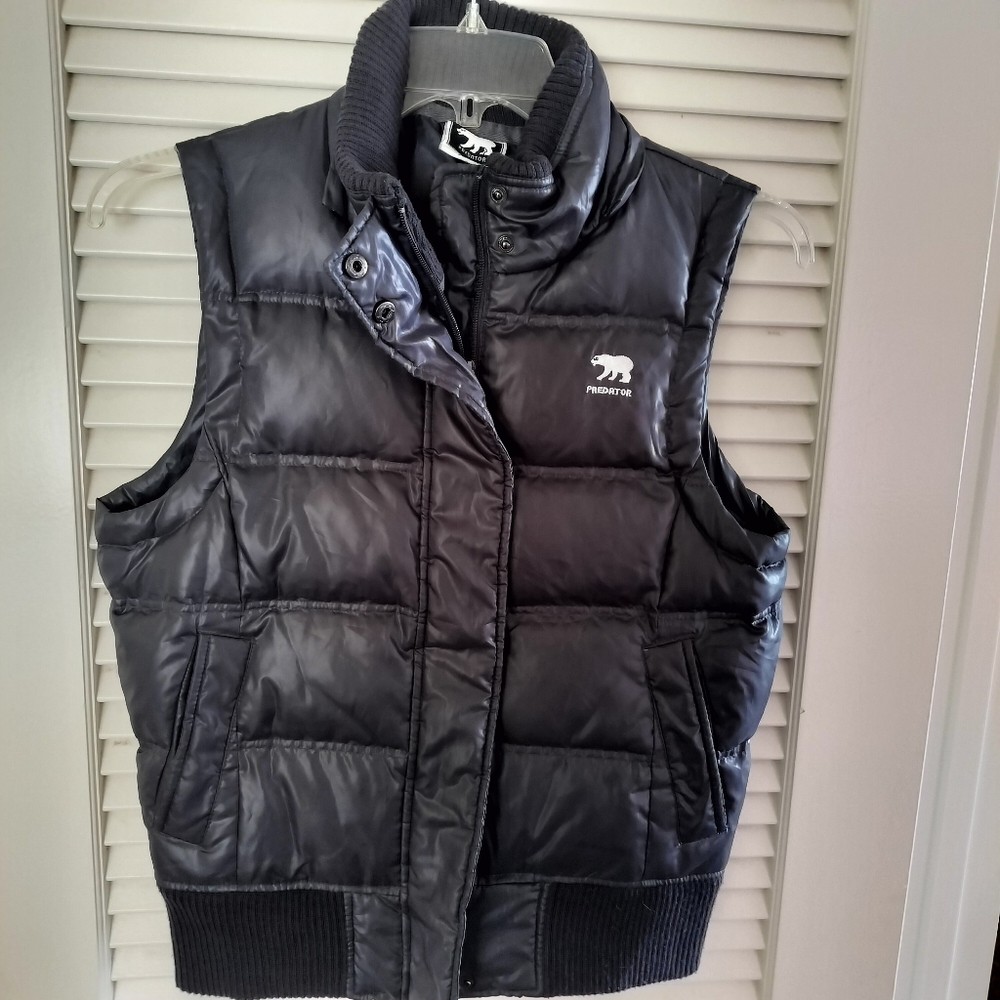 PREDATOR Women's Polar Bear Down Puffer Gray Vest Sleeveless Jacket Large